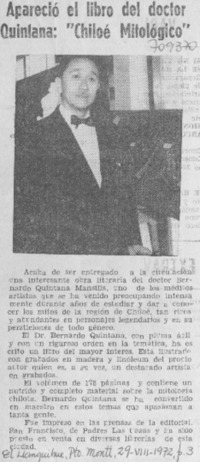 Apareció el libro del doctor Quintana: "Chiloé mitológico".