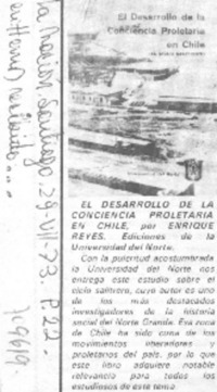 El Desarrollo de la conciencia proletaria en Chile.