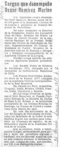 Cargos que desempeña Oscar Ramírez Merino.