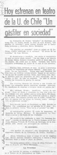 Hoy estrenan en teatro de la U. de Chile "un gásfiter en sociedad".