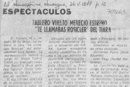 Tablero vuelto mereció estreno "te llamabas Rosicler" del Tiara.