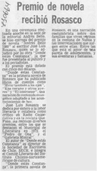 Premio de novela recibió Rosasco.
