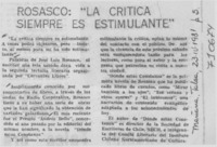 Rosasco, "la crítica siempre es estimulante".