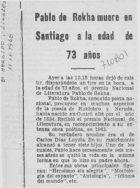 Pablo de Rokha muere en Santiago a la edad de 73 años.