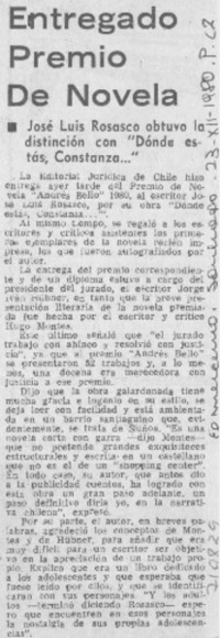 Entregado premio de novela.