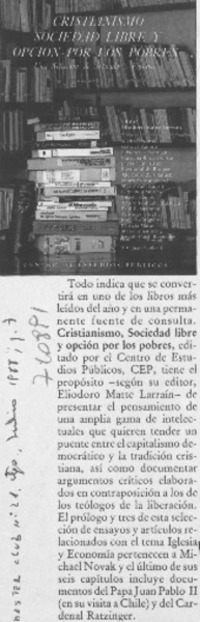 Cristianismo, sociedad libre y opción por los pobres.