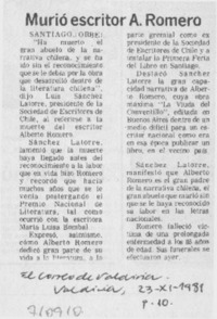 Murió escritor A. Romero.