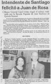 Intendente de Santiago felicitó a Juan de Rosa.