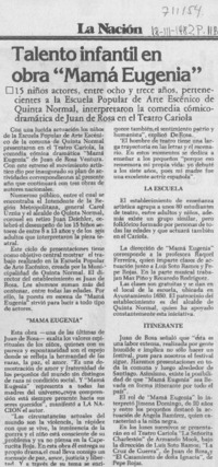 Talento infantil en obra "Mamá Eugenia".