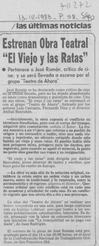 Estrenan obra teatral "El viejo y las ratas".