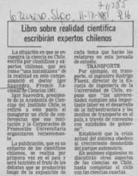Libro sobre realidad científica escribirán expertos chilenos.