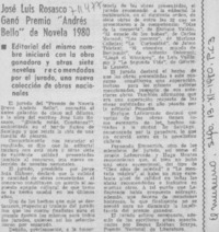 José Luis Rosasco ganó Premio "Andrés Bello" de novela 1980.