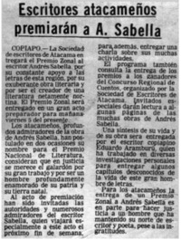 Escritores atacameños premiarán a A. Sabella.