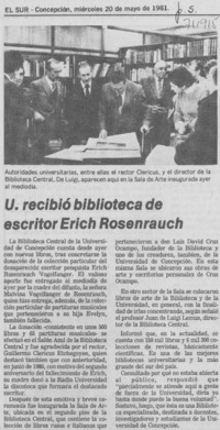 U. recibió biblioteca de escritor Erich Rosenrauch.