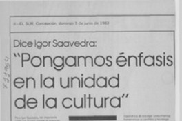 Pongamos énfasis en la unidad de la cultura:" [entrevista]