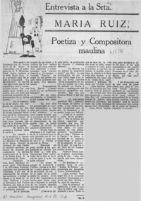 María Ruiz, poetiza y compositora maulina : [entrevista]