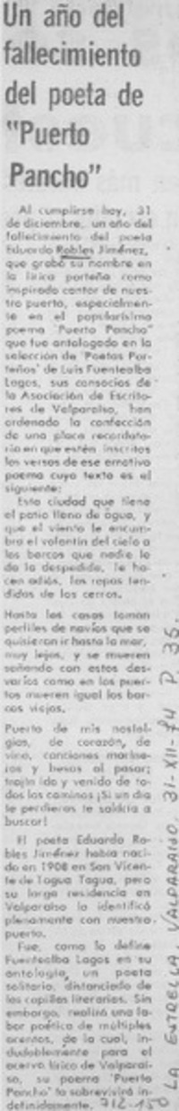 Un Año del fallecimiento del poeta de "Puerto Pancho".