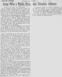 Jorge Milla y Waldo Ross, dos filósofos chilenos