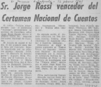 Sr. Jorge Rossi vencedor del certamen nacional de cuentos.