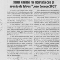 Isabel Allende fue honrada con el premio de letras "José Donoso 2003".