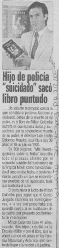 Hijo de policía "suicidado" sacó libro puntudo.