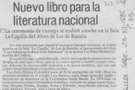 Nuevo libro para la literatura nacional.
