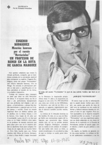 Eugenio Rodríguez mención honrosa poe el cuento "Noviocielos" un profesor de Rengo en la ruta de García Márquez