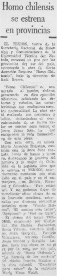 Homo chilensis se estrena en provincias.