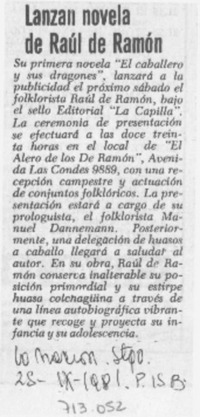 Lanzan novela de Raúl de Ramón.