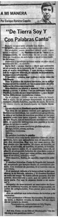 De tierra soy y con palabras canto"