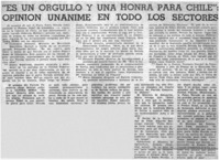 Es un orgullo y una honra para Chile", opinión unánime en todo los sectores