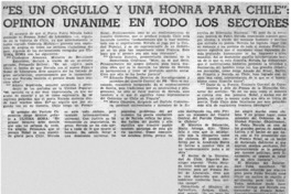 Es un orgullo y una honra para Chile", opinión unánime en todo los sectores