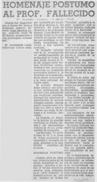 Homenaje postumo al prof. fallecido.