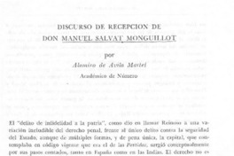 Discurso de recepción de don Manuel Salvat Monguillot