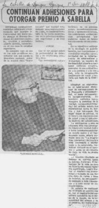 Continuan adhesiones para otorgar premio a Sabella.