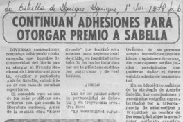 Continuan adhesiones para otorgar premio a Sabella.