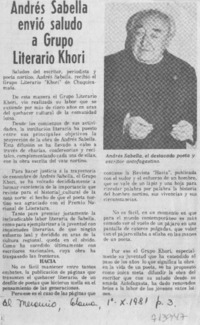 Andrés Sabella envió saludo a Grupo Literario Khori.