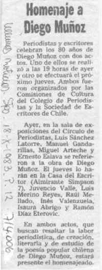 Homenaje a Diego Muñoz.
