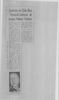 Apareció en Chile libro "Fernando Santiván" de griega Helene Tzitsikas.