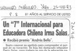 Un "7" internacional para educadora chilena Irma Salas.
