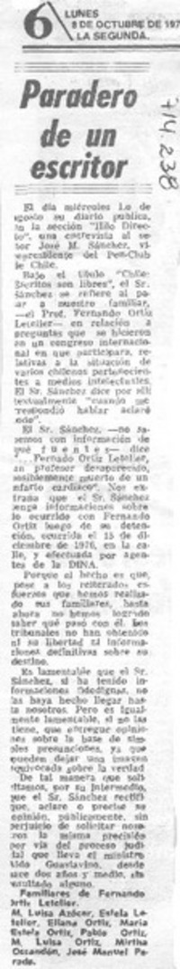 Paradero de un escritor.