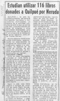 Estudian utilizar 116 libros donados a Quilpué por Neruda.