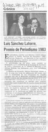 Luis Sánchez Latorre, Premio de Periodismo 1983.