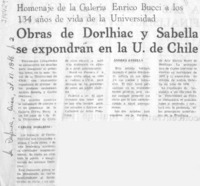 Obras de Dorlhiac y Sabella se expondrán en la U. de Chile.