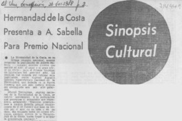 Hermandad de la costa presenta a A. Sabella para Premio Nacional.