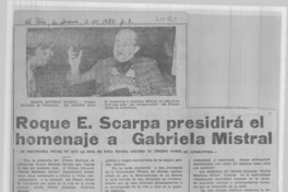 Roque E. Scarpa presidirá el homenaje a Gabriela Mistral.