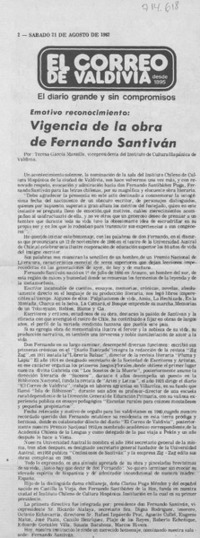 Vigencia de la obra de Fernando Santiván