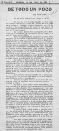 El primer premio de Pablo Neruda