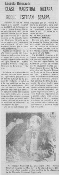 Clase magistral dictará Roque Esteban Scarpa.