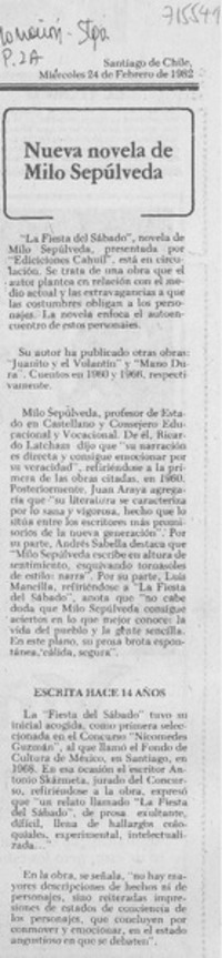 Nueva novela de Milo Sepúlveda.
